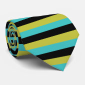 黒、ターコイズおよび黄色い縞 ネクタイ (ロール)