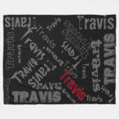 黒、チャコールグレーおよび赤の総括的な一流のコラージュ フリースブランケット (正面(横))