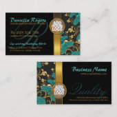 黒+ティール（緑がかった色）+金ゴールドが暗く輝ユニークくスタイリッシュ 名刺 (正面/裏面)