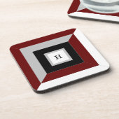 黒、バーガンディ、グレー & 白の幾何学的な形 コースター (左側)