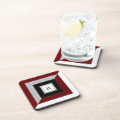 黒、バーガンディ、グレー & 白の幾何学的な形 コースター (右側)