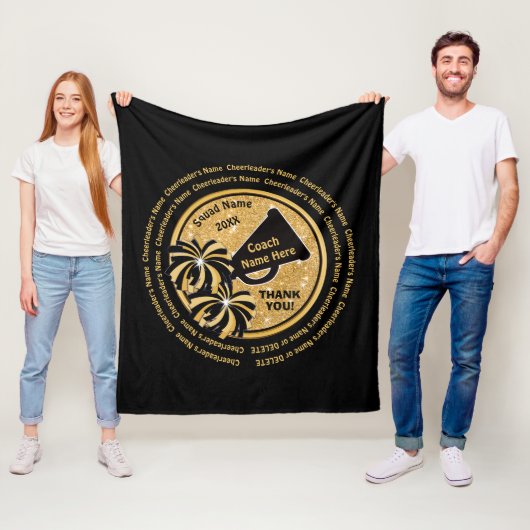 黒、パーソナライズなコーチのギフトのチアリーダーをする金ゴールド フリースブランケット (インサイチュ)