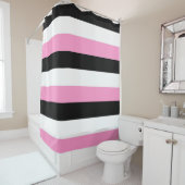 黒、ピンクと白のシャワーカストライプーテン シャワーカーテン (インサイチュ)