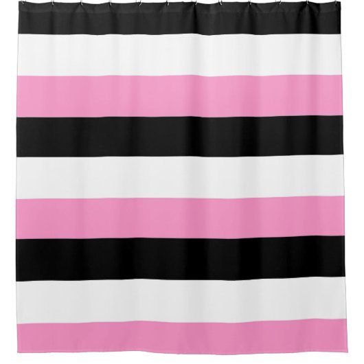 黒、ピンクと白のシャワーカストライプーテン シャワーカーテン (正面)