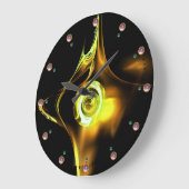 黒、ピンクの原子石の黄褐色のフラクタルバラ ラージ壁時計 (傾斜)
