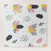 黒、ピンクの結晶、シームレスなフローラ。 ジグソーパズル (横)