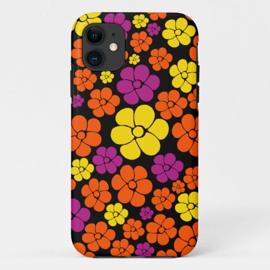 黒、ピンク、オレンジ、黄色の花柄 Case-Mate iPhoneケース (裏面)