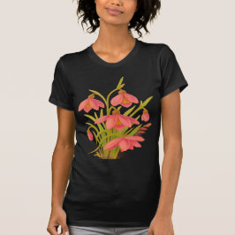 黒、ピンク、グリーンの花柄Tシャツ Tシャツ