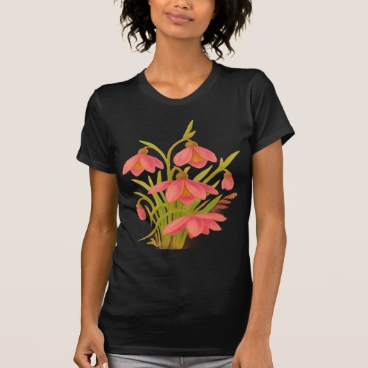 黒、ピンク、グリーンの花柄Tシャツ Tシャツ (正面)