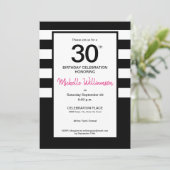 黒、ピンク、白のストライプ、30歳の誕生日パーティー 招待状 (スタンド正面)