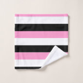 黒、ピンク、白の各ストライプ色 バスタオルセット (ウォッシュタオル)