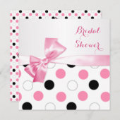 黒、ピンク、白の水玉模様の結婚前お披露目パーティー 招待状 (正面/裏面)
