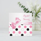 黒、ピンク、白の水玉模様の結婚前お披露目パーティー 招待状 (スタンド正面)