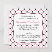 黒、ピンク、白の水玉模様の結婚前お披露目パーティー 招待状 (裏面)