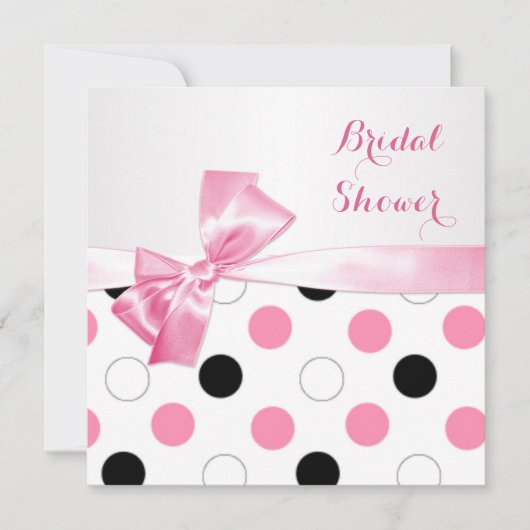 黒、ピンク、白の水玉模様の結婚前お披露目パーティー 招待状 (正面)