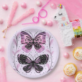 黒、ピンク、紫の蝶 ペーパープレート (パーティー)