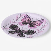 黒、ピンク、紫の蝶 ペーパープレート (アングル)