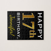 黒、フェイクな金ゴールドの第17誕生日 + 名前をカスタムする ジグソーパズル (横)