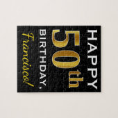 黒、フェイクな金ゴールドの第50誕生日 + 名前をカスタムする ジグソーパズル (横)