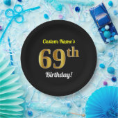 黒、フェイクな金ゴールドの第69誕生日 + 名前をカスタムする ペーパープレート (パーティー)