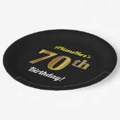 黒、フェイクな金ゴールドの第70誕生日 + 名前をカスタムする ペーパープレート (アングル)