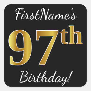 黒、フェイクな金ゴールドの第97誕生日 + 名前をカスタムする スクエアシール