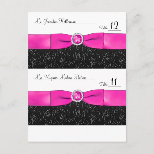 黒、ホットピンク、白のカスタマイズ可能なプレイスカード ポストカード (正面)