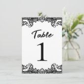 黒&ホワイトレースエレガントなウェディングテーブル番号 招待状 (スタンド正面)