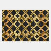 黒、マルチパターン金ゴールド ラッピングペーパーシート (正面3)