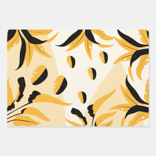 黒、マルチパターン金ゴールド ラッピングペーパーシート (正面)