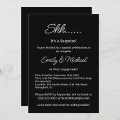 黒 ミニマル サプライズエンゲージメントパーティ 招待状 (正面/裏面)