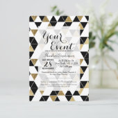 黒、モダン白、およびフェイク金ゴールド三角形 招待状 (スタンド正面)