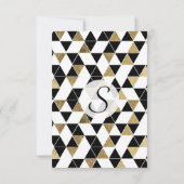 黒、モダン白、およびフェイク金ゴールド三角形 招待状 (裏面)