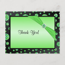 黒、ライムのきらびやかな水玉模様のサンキューカード サンキューカード