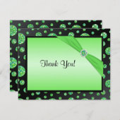 黒、ライムのきらびやかな水玉模様のサンキューカード サンキューカード (正面/裏面)