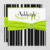 黒、ライム、きらきら光るな白い菓子16の招待状ののど 招待状 (正面/裏面)