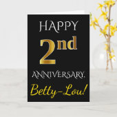 黒、偽の金色の2周年記念+名前 カード (黄色い花)