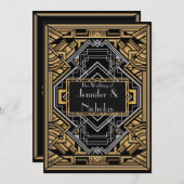 黒、偽の金  、シルバー アールデコ ガッツビー スタイル 招待状 (正面/裏面)