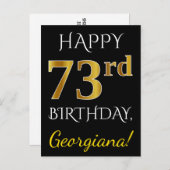 黒、偽の金 73歳の誕生日+カスタムネーム ポストカード (正面/裏面)