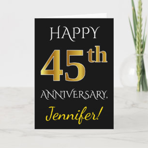 黒、偽の金 45周年 結婚記念日 + 名前 カード