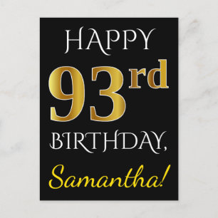 黒、偽の金 93歳の誕生日 + オーダーメイド ネーム ポストカード