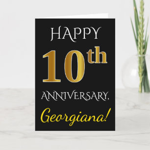 黒、偽ゴールド 10周年 結婚記念日 + 名前 カード