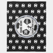 黒、女の子のための白くパーソナライズなサッカーのギフト フリースブランケット (正面)