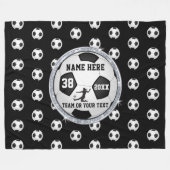 黒、女の子のための白くパーソナライズなサッカーのギフト フリースブランケット (正面(横))