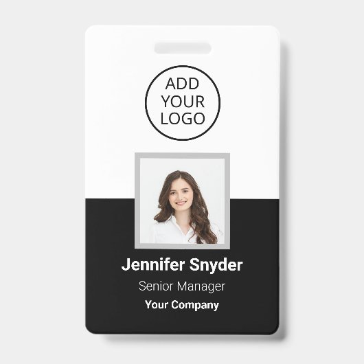黒、従業員の写真ID、QRコード付き、会社 バッジ (正面)