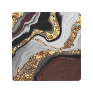 黒，振動，抽象芸術，霜降り，贅沢，金ゴールド, メタルプリント