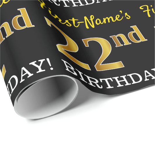 黒、模造金ゴールド「第22誕生日」 ラッピングペーパー (ロールコーナー)