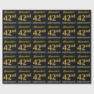 黒、模造金ゴールド「第42誕生日」 ラッピングペーパー