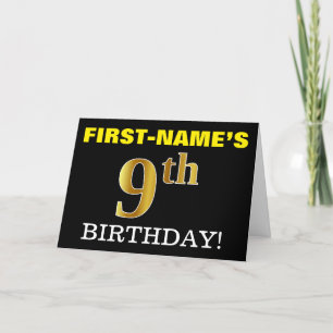 黒、模造金ゴールド「第9誕生日」カード カード