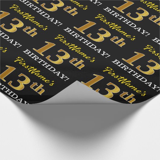 黒、模造金ゴールド「13誕生日」 ラッピングペーパー (角)